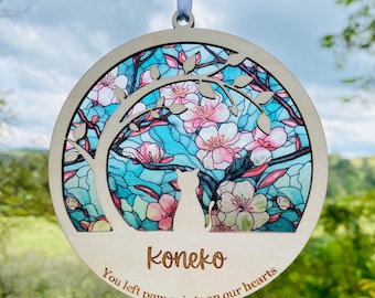 Rainbow bridge pet, sun catcher, suncatcher pet memorial, personalized name, dog / cat/  pet remembrance, paw with saying and name