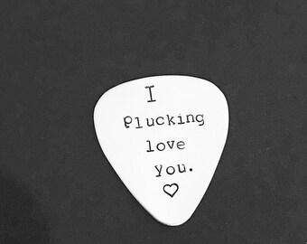 Custom guitar pick Message - Hand stamped Guitar pick - great for a gift - personalized with your wording - stainless