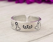 Hand Stamped Boobies and Willy, Funny Ring Hand Stamped Ring