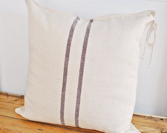 Authentic Grain Sack Pillow Cover / Purple Stripes / Handmade Pillow Sham / Handwoven fabric