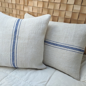 Grain sack body pillow cover, authentic antique european linen, vintage hemp fabric, blue stripes, french style, farmhouse, cottage, coastal image 3