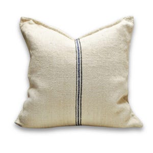 Antique Grain Sack Cushion Cover · Black and Blue Stripes · Transylvanian Hemp · Heritage