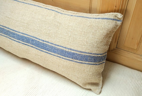 Authentic Grain Sack Body Pillow Sham Blue Stripes Antique Etsy