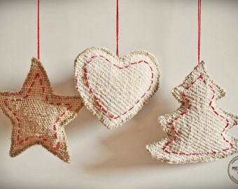 Star Ornament / homespun grain sack hemp linen  - Christmas decoration