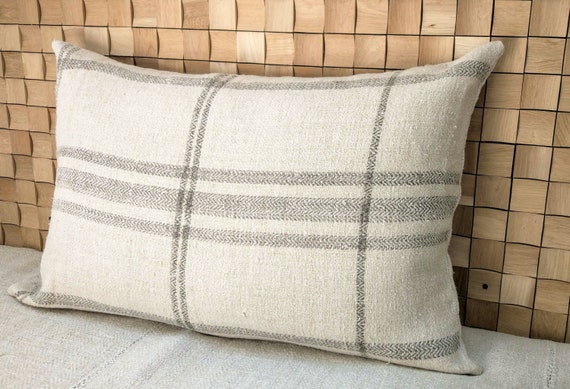 Authentic Grain Sack Body Pillow Sham Grey Stripes Antique Etsy