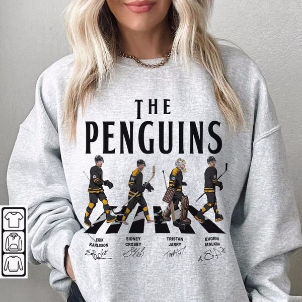 Penguins Walking Abbey Road Signatures Ice Hockey Shirt, Erik Karlsson, Sidney Crosby, Evgeni Malkin, Jarry, Pittsburgh Vintage