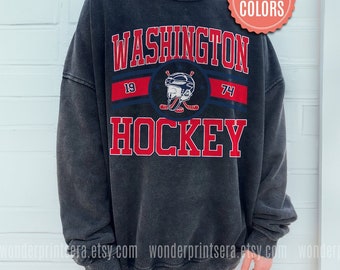 Tshirt sweat-shirt couleurs confort style vintage Washington, pull capital, chemise capitale, fan de hockey, hockey sur glace rétro Washington H13