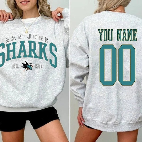 Personalized Name and Number, San Jose Sharks Shirt, Sharks Tee, Hockey Sweatshirt, Vintage Sweatshirt, College Sweater, Hockey Fan Shirt