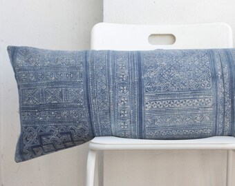 Lumbar Batik Indigo Hmong Pillow Cover 14" x 36" LP06