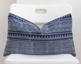 Hmong Blue Batik Indigo Lumbar Pillow Cover CL17