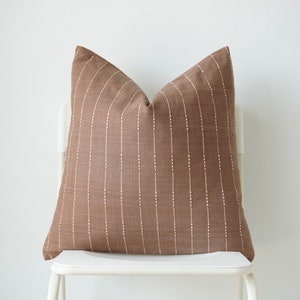 Brown neutral Striped Woven Pillow Cover