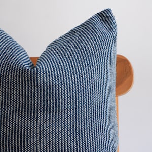 Blue Cream Striped Woven Pillow Cover