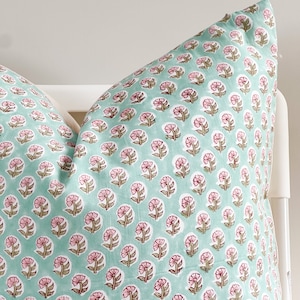 Block Print Pillow, Floral Pillow, Botanical Pillow, Boho Pillow, Decorative Pillow, Farmhouse Decor