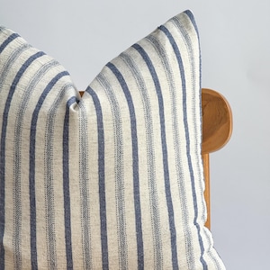 Neutral Hemp striped blue hand woven Pillow Cover, nautical pillow, beach home decor