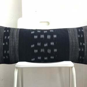 Black Tribal Hemp Hand Woven Natural Dye Color Hmong Lumbar Pillow Cover