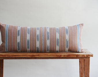 Handwoven Karen Textile Lumbar Pillow Cover, Boho Stripe Sofa Cushion 14x36