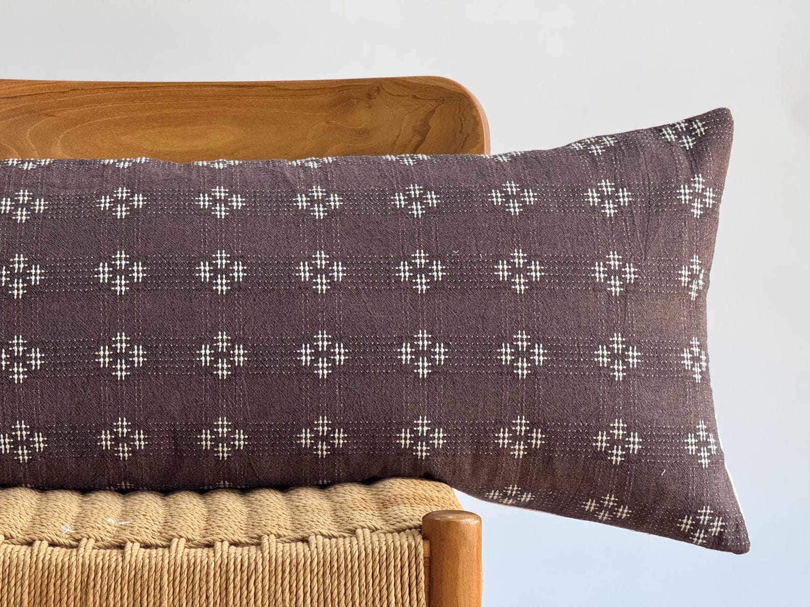 Hmong Woven Lumbar Pillow Cover: Purple Boho Home Decor