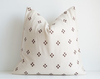 White brown Dot Block Print Mudcloth Hmong Pillow Case