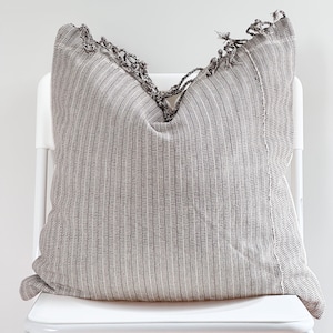Brown Tan Tribal Hemp Hand Woven Striped Natural Dye Color Hmong Pillow Cover