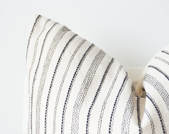 White Cream Black Striped Pillow Cover