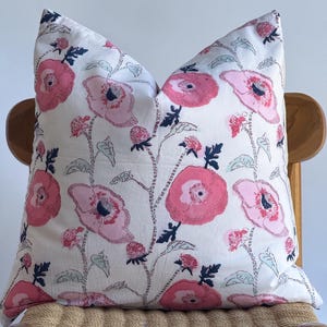 Floral Block Print Pillow Cover: Pink Botanical Farmhouse Decor