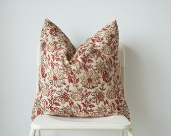 Block Print Pillow Cover: Floral Batik, Ethnic Indian Design (20" x 20")