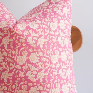 Block Print Pillow Cover: Pink Floral Batik, Indian Textile (20x20)
