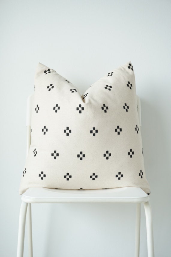 White black Dot Block Print Mudcloth Hmong Pillow Case