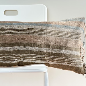 Handwoven Lumbar Pillow Cover: Vintage Karen Textile, Boho Farmhouse Decor (14x36)