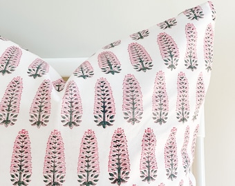 Block Print Pillow Cover: Floral Batik, Natural Dyed (20" x 20")