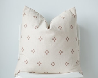 Cream Brown Dot Block Print Pillow