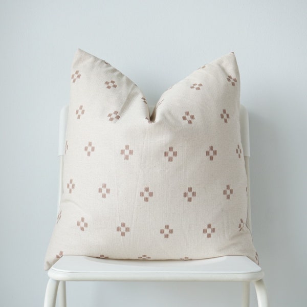 Cream Brown Dot Block Print Pillow