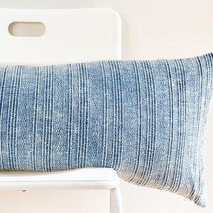 Faded Blue dyed indigo Woven lumbar Pillow Cover 001