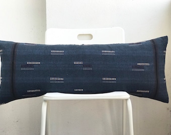 Blue indigo linear Striped Lumbar Pillow Cover 14" x 36"