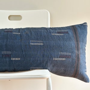 Blue indigo linear Striped Lumbar Pillow Cover 14&quot; x 36&quot;