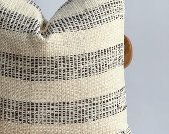 Handwoven Striped Pillow Cover: Vintage Karen Fabric, Boho Farmhouse (22" x 22")