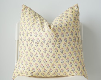 Block Print Pillow Cover: Floral Batik, Natural Dyed (20" x 20")