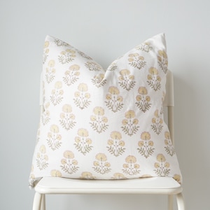 Block Print Pillow, Floral Pillow, Botanical Pillow, Boho Pillow, Decorative Pillow, Farmhouse Decor