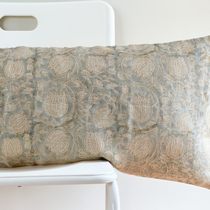 Lumbar Pillow, Block Print Pillow, Floral Pillow, Boho Pillow, Botanical Pillow, Farmhouse Decor