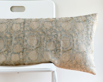 Lumbar Pillow, Block Print Pillow, Floral Pillow, Boho Pillow, Botanical Pillow, Farmhouse Decor