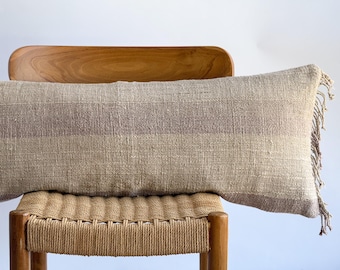 Neutral Lumbar Pillow Cover for Sofa, Textured Boho Cushion, Minimalist Beige Throw Pillow for Couch & Bed 14”x36”