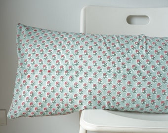 Floral Lumbar Pillow Cover: Indian Block Print, Natural Dyed Batik