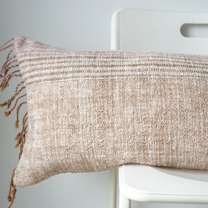 Handwoven Lumbar Pillow Cover: Vintage Karen Batik, Hemp Fringes