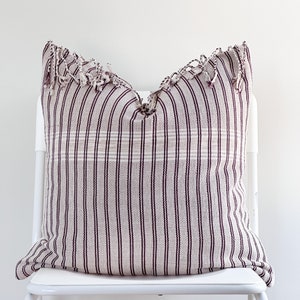 Brown Tan Tribal Hemp Hand Woven Striped Natural Dye Color Hmong Pillow Cover