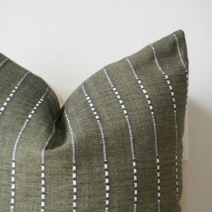 Olive Green Striped Pillow, Green Pillow, Home Decor, Decorative Pillow, Christmas Decor image 3