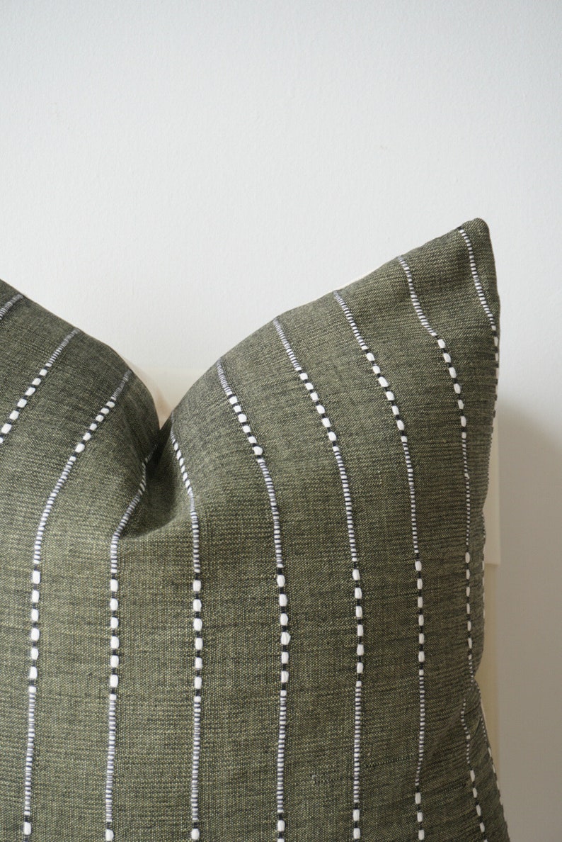 Olive Green Striped Pillow, Green Pillow, Home Decor, Decorative Pillow, Christmas Decor image 3