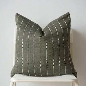 Olive Green Striped Pillow, Green Pillow, Home Decor, Decorative Pillow, Christmas Decor image 5