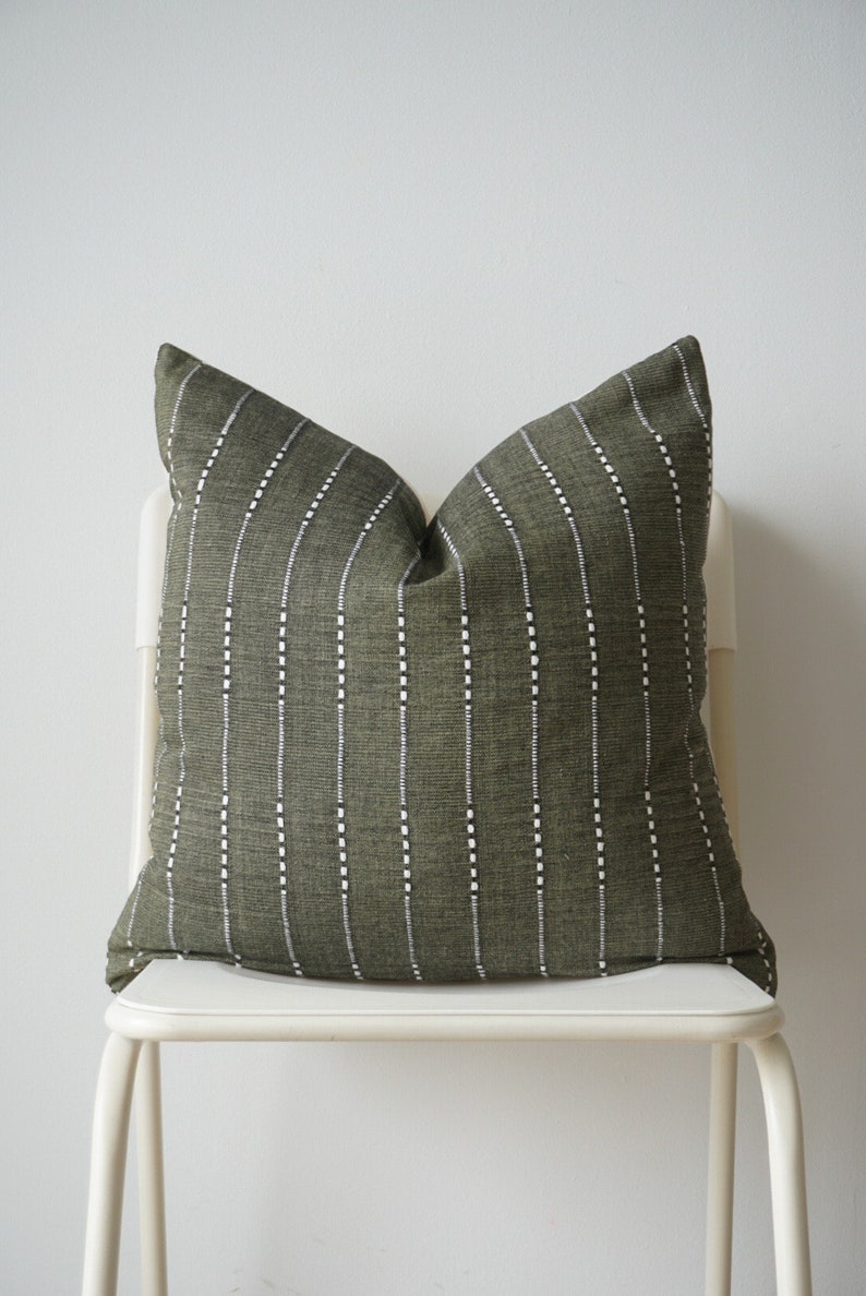 Olive Green Striped Pillow, Green Pillow, Home Decor, Decorative Pillow, Christmas Decor image 5