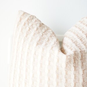 Brown tan white hand woven Striped Pillow Cover
