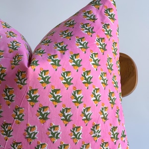 Block Print Pillow Cover: Pink Floral Batik, 20x20